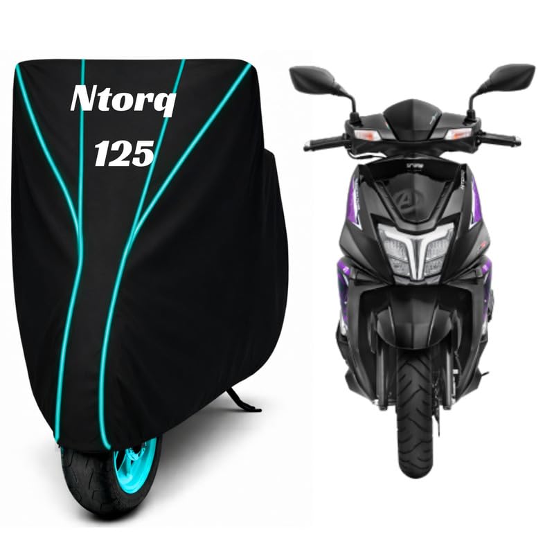 Image of Premium Bike Cover for TVS Ntorq 125, Water Resistant, Dustproof, UV Protected, Scratchproof Motorcycle Cover for Outdoor Use, All Weather Protection (Black & Aqua Piping)