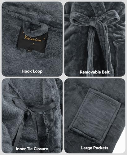 Yoimira Mens Robe with Hood, Plush Robe for Men Long Fleece Bathrobe Soft and Warm4