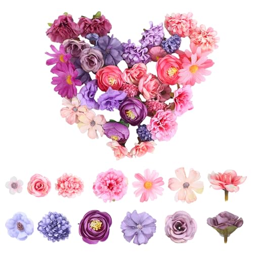 ShinherYee 40 flores artificiales para manualidades, 4 ~ 8 cm, flores artificiales, flores artificiales, flores artificiales de primavera, para manualidades, álbumes de recortes, bodas, fiestas