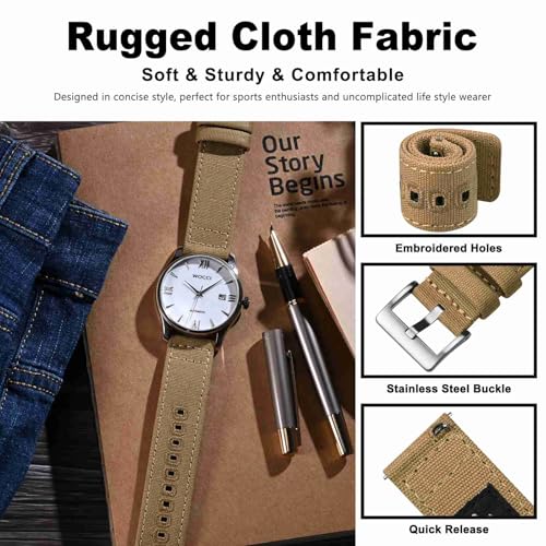 WOCCI Watch Bands, Canvas Fabric, Quick Release, Compatible Watch Lug Width 18mm 19mm 20mm 22mm 24mm - Image 4