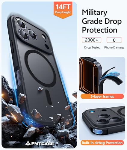 Image of FNTCASE for iPhone 17 Pro Max Case: [Compatible with Magsafe] Translucent Matte Cases with [Full Camera Protection] [Screen Protector] Military Grade Shockproof Protective Phone Cover - Black Circle