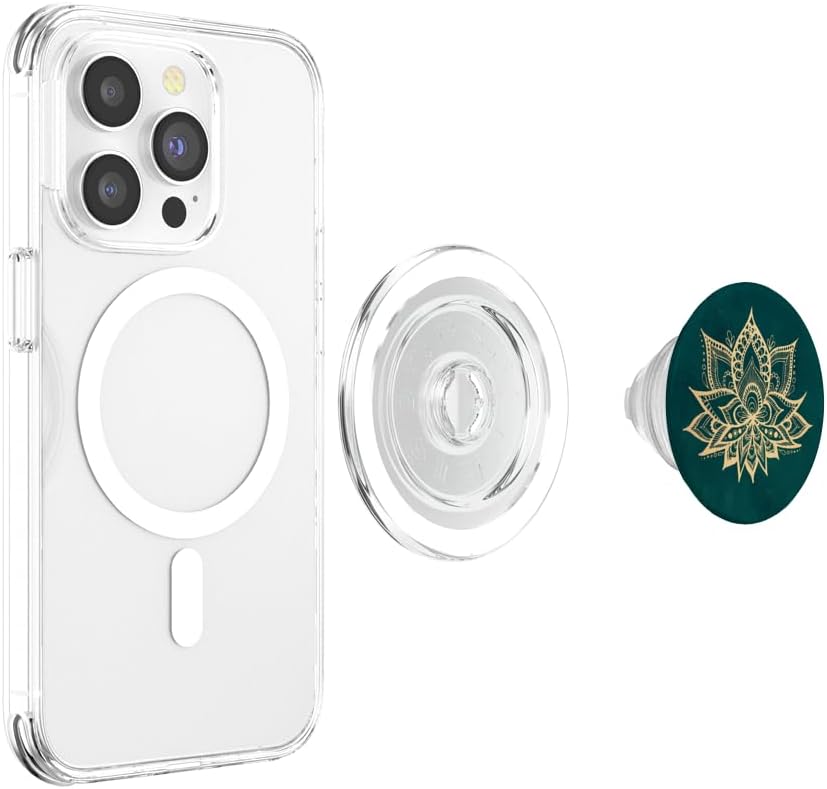 Emerald Green Lotus Flower Boho Modern Yoga Floral PopSockets MagSafe PopGrip for iPhone