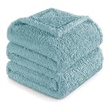 Picture of Exclusivo Mezcla Fleece Twin Size Bed Blanket, Ultra Soft, Lightweight and Fuzzy Stone Blue Blanket for Women, Home Decor, 60x80 Inches