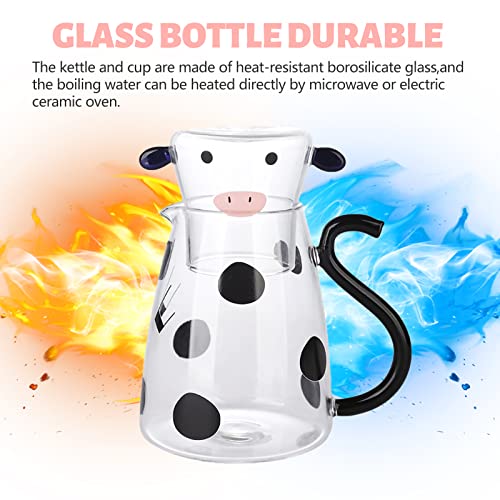 Foto von Lieblich Eisbeständig Ml Design Cartoon Trinken Saft Getränk Wärme Einzugsbecher Nachttisch Glaskaraffe Milchkrug Wasserkaraffe Kuh Muster Milchkaraffe Glas