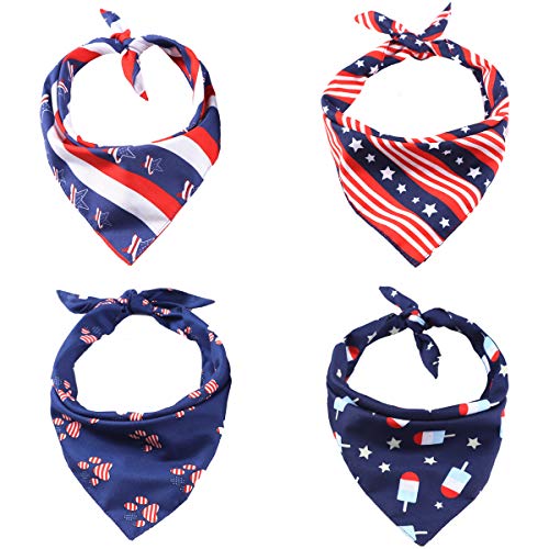 American Flag Dog Bandanas 4th of July Bandannas Independence Day Reversible Bandana Triangle Bibs Scarf Accessories for Small Medium Large Dogs Cats Pets (4 Pack)