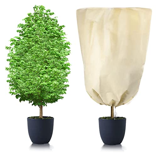MELARQT Funda para Plantas para Invierno, Protectores para Plantas con Cordón, Reutilizable Malla Antihelada para la Protección de Plantas contra el Frío Congelación Viento y Nieve 80 x 120 cm Beige Cover