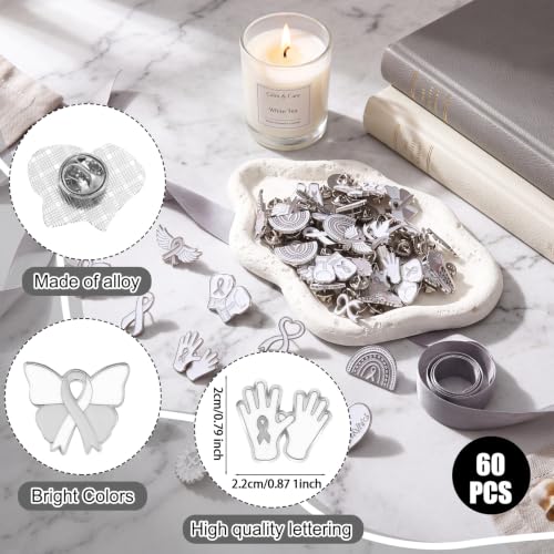 Image of Landical 60 Pcs Brain Cancer Awareness Enamel Pins Bulk Gray Ribbon Lapel Pin Brain Tumor Awareness Product Items for Fundraising Support Care Hope Accessories