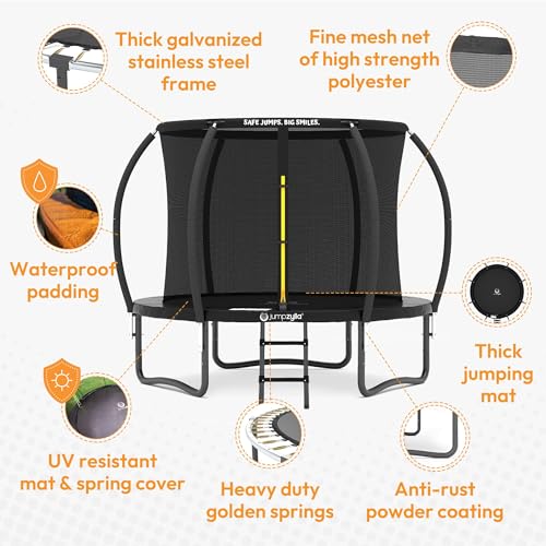 Image of JUMPZYLLA Trampoline Outdoor 8FT 10FT 12FT 14FT 15FT 16FT with Enclosure and Ladder, ASTM Approved Recreational Trampoline for Kids and Adults, Anti-Rust Coated Frame