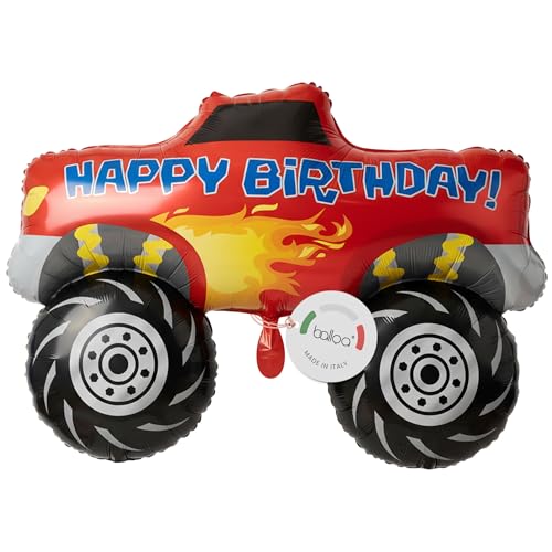 balloa Folienballon XXL Happy Birthday Monster Truck, Helium Ballon Auto, Luftballon Kindergeburtstag Junge Deko, Folienluftballon Geschenkidee Geburtstag, Partydeko Truck Kinder Party Fahrzeug, 87cm