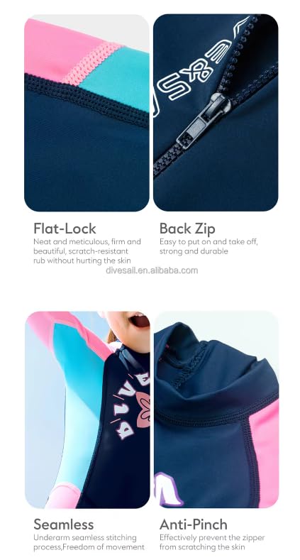 Kids Girls Long Sleeve One Piece Swimsuit, UV Protection 50+, Full Body Coverage, Bule and Purple (US, Alpha, XX-Large, Purple)4