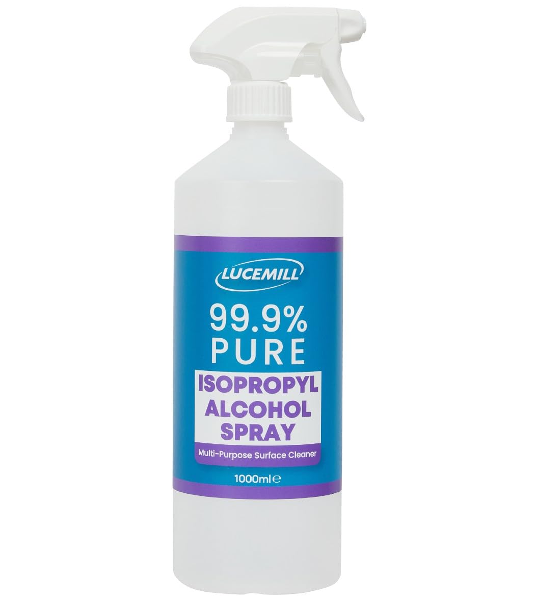 Lucemill 99.9% Isopropyl Alcohol | 1 Litre | Super Strength IPA First Aid Antiseptic | 99.9% Isopropyl Alcohol | Clear Liquid | Comes with Trigger Spray