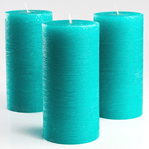 Turquoise/Teal Unscented Pillar Candles 3 x 6 Inch Set of 3 Fragrance-Free