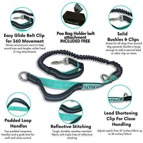 PupRepublic Hands Free Dog Lead - Perfect Dog Running Lead Or When Walking Or Hiking - Fully Adjustable Waist Belt With Reflective Bungee Dog Leads - Free Poo Bag Pouch Included - Image 3