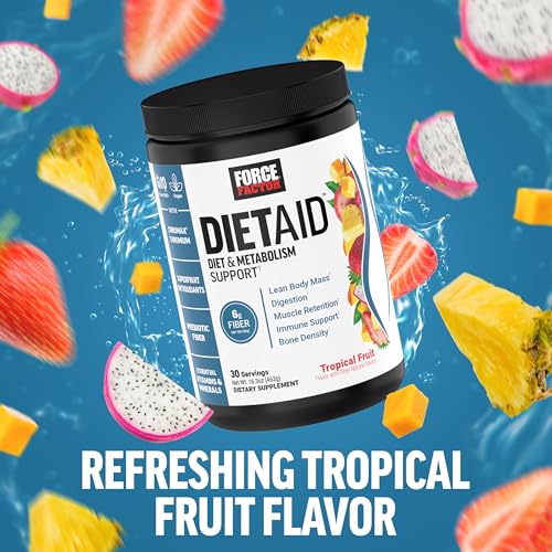 Image of Force Factor Diet Aid Powder, Metabolism Booster & Diet Support Supplement for Lean Body Mass with 15x More Absorbable Chromium, Refreshing & Delicious, Tropical Fruit, 30 Servings