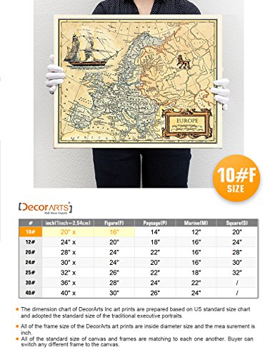 Image of DECORARTS - Vintage Europe Map Canvas Wall Art, Antique Historical European Map for Wall Decor, Hand-Stretched Giclee Print, Living Room Office Study Decor, Ready to Hang, Handcrafted in USA, 20x16''