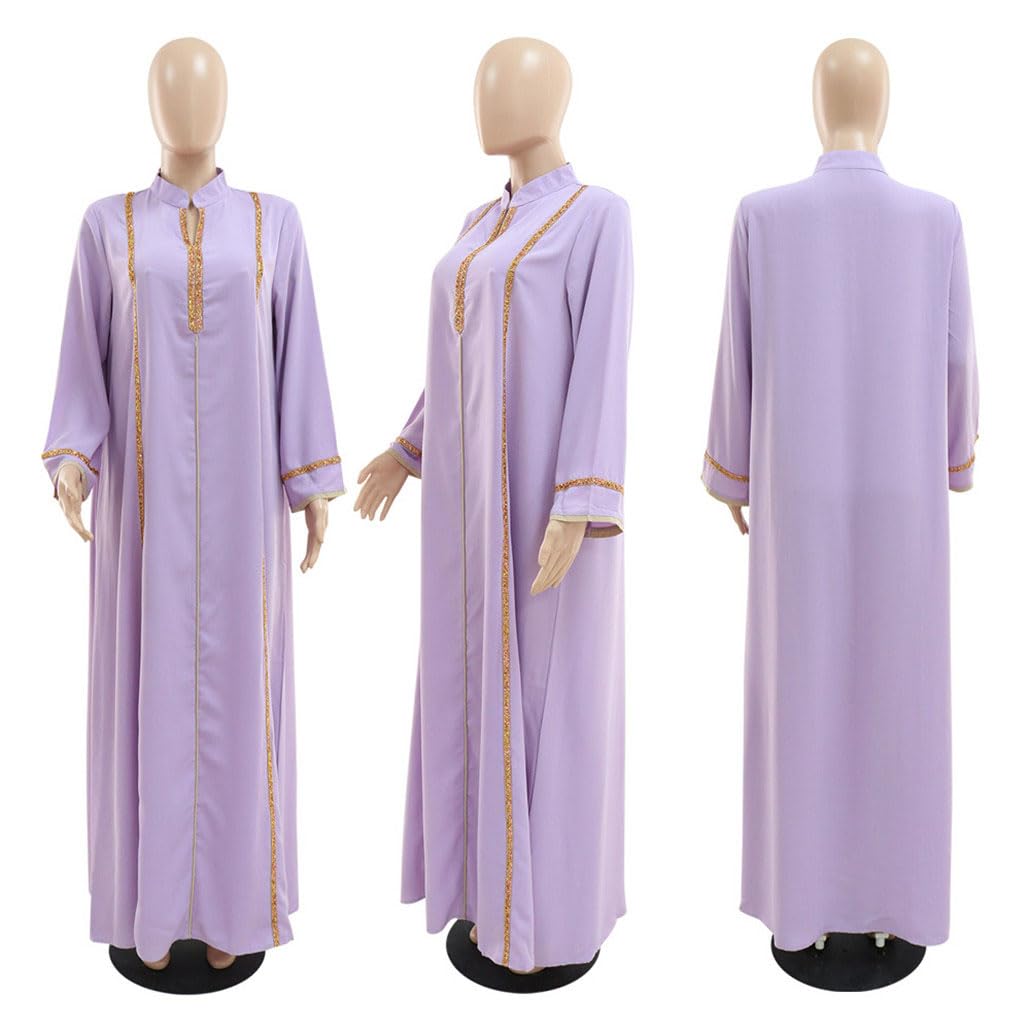 keusyoi Abaya Marocchino Abito da Donna Abiti con Diamanti Abito Lungo Collo alla Coreana Autunnale Manica Lunga Tacchino Allentato Dubai Abito Musulmano