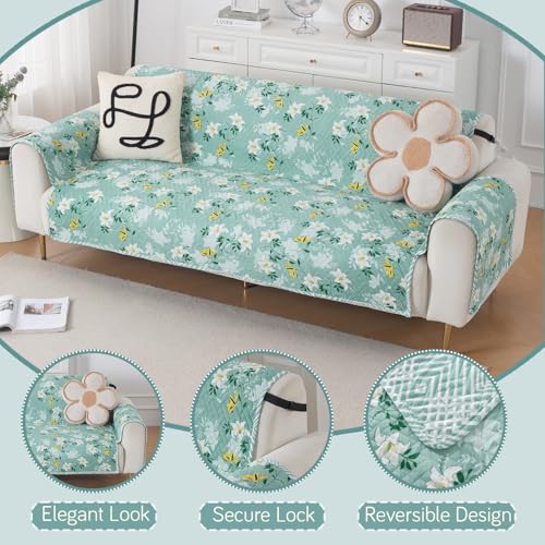 Image of HOKIPO AB Dual Design Quilted Sofa Cover 5 Seater, 3+1+1 Sofa Cover Set, Easy Drape Series, Fresh Meadow (IN-1101 + IN-1099 * 2-ED6)