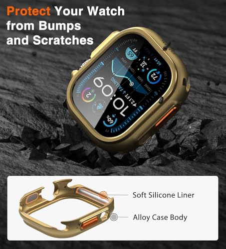 Image of ULTIMAL Metal Case Compatible with Apple Watch Ultra 3 /2 /1 49mm with Back Cover, Military Grade Shockproof Protective Case, Rugged Cover for iWatch 49mm (Gold)