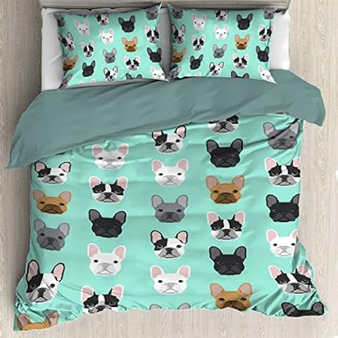 Lynnezilla Duvet Cover 3 Pieces Bedding Set French Bulldog Bedspread Comforter Set Bed Cover All Season Twin/Full/Queen/King Size, 1 Duvet Cover + 2 Pillowcase - Queen Size (90"x90",230x230cm) Cover