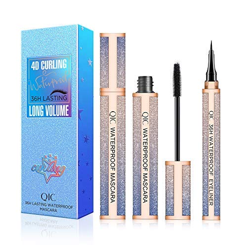 Upgraded Liquid Mascara with Eyeliner Liquid Pen Set,4D Silk Fiber Lash Mascara,Waterproof Black Liquid Long Lasting for Hypoallergenic Sensitive Eyes