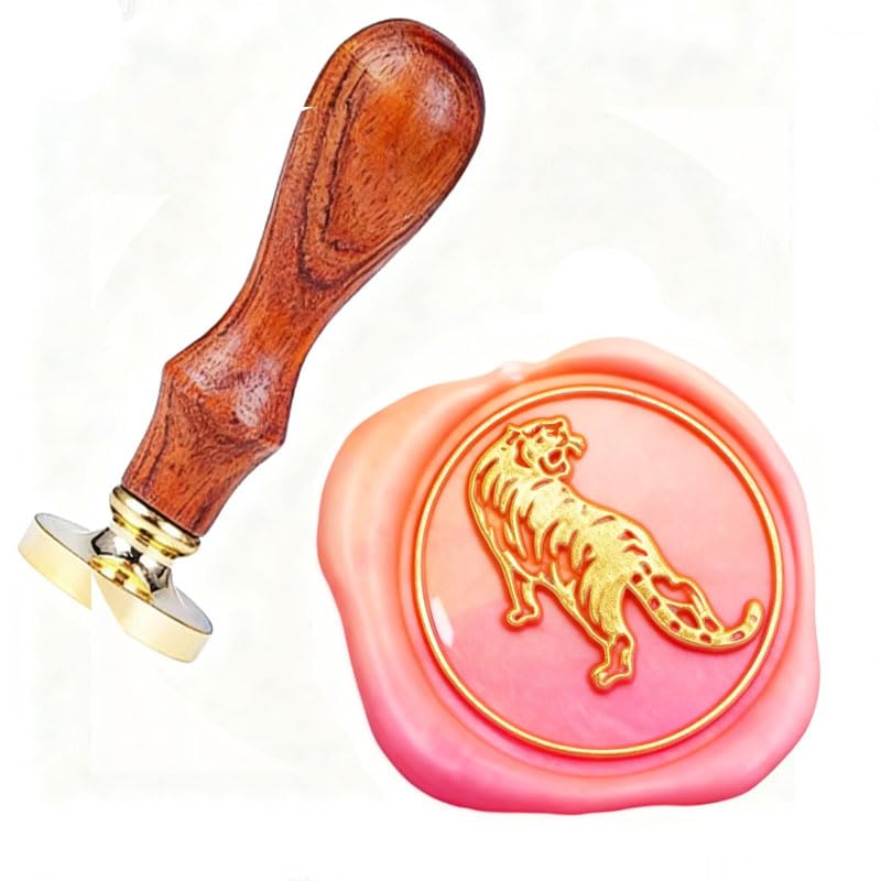 YGHM Vintage Tiger Wax Seal Stamp - Brass/Rosewood Handle | Perfect for Luxury Wedding Invitations, Premium Gift Packaging & Envelope Sealing