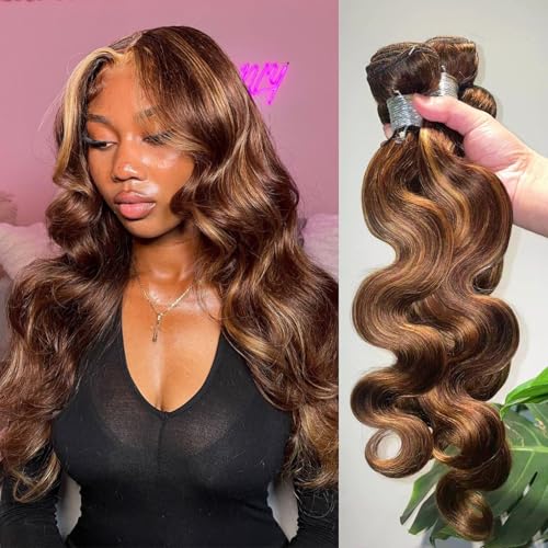 AUROO Honey Blonde Highlight Body Wave 3 Bundles...