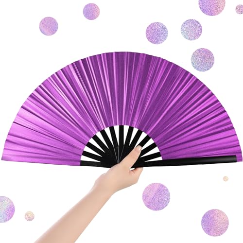 Image of Maitys Large Rave Fan Folding Handheld Fans 13'' Clap Fans for Line Dancing Clack Fan Holographic Festival Accessory for Martial Art Gift Performance, Includes 2 Pouch