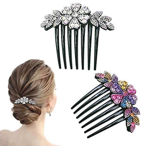 2 Pcs Vintage Flower Hair Side Combs Clip Rhinestone Hair Combs for Women Decorative Combs Hair Accessories Hair Tools Wedding Party Daily (Style A)