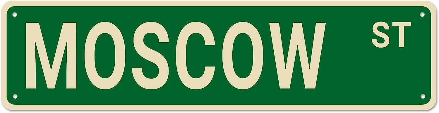 peiyeety Vintage Metal Tin Sign Decorative Wall Art For Home, Moscow, Rustic Style, Moscow St Themed Street Sign, Durable Waterproof Rustproof, Easy To Mount, 4x16 Inch