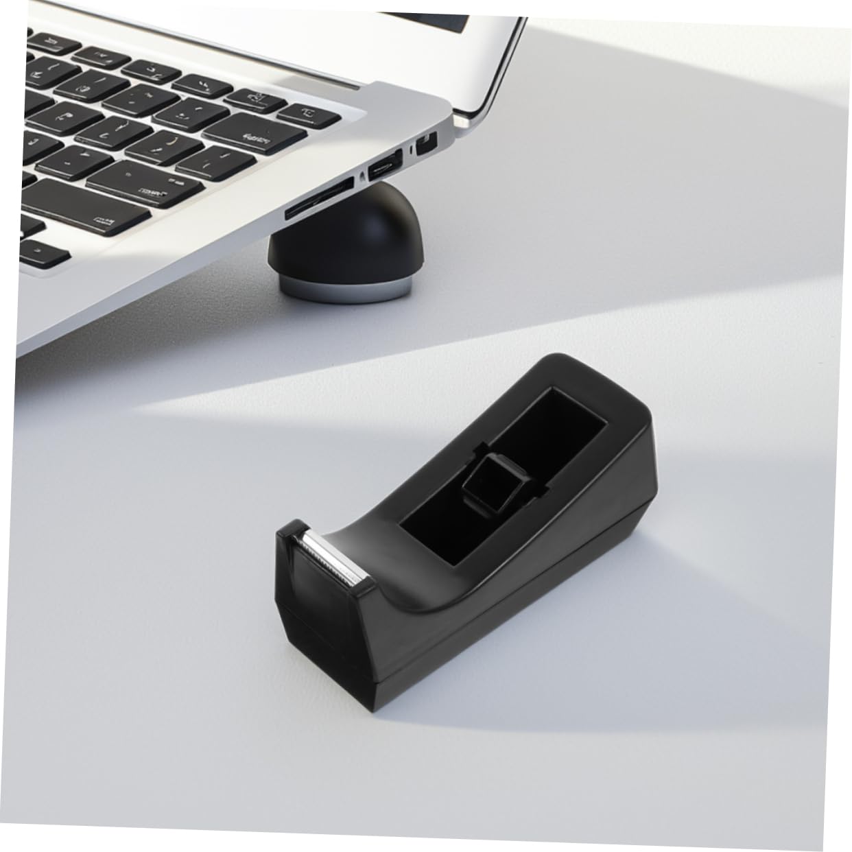 Dispenser per Nastro Adesivo da Scrivania Nero in Abs e Acciaio Inossidabile Design Compatto e Base Antiscivolo, per Ufficio e Scuola