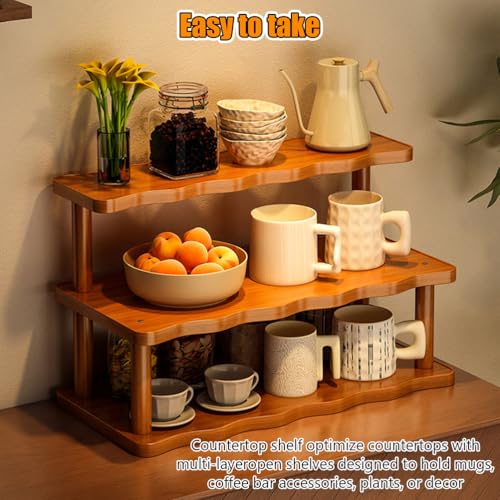 Becherhalter aus Holz, Arbeitsplatte, Kaffeestation, Organizer, Thekenregal für Tee, Kaffee, Bar, Zubehör, Matcha-Ständer, Tassen-Display, Küchengewürz-Aufbewahrungsregal, 2 Ebenen, 39 cm