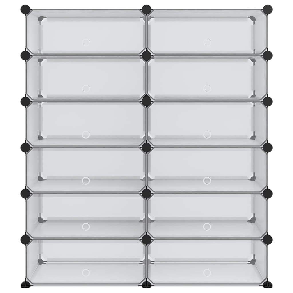 Przezroczysty regał na buty z tworzywa sztucznego PP z ramą stalową 94,5 x 36,5 x 106 cm, można układać w stos, zajmuje mało miejsca, z systemem wtykowym do korytarza, przedpokoju, garderoby