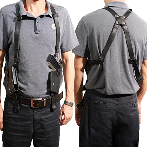 Aiotvei Shoulder Holster- Shoulder Holster Made With Premium Colombian Leather, Shoulder Holster For Concealed Carry With Double Magazine Holder Fit Glock 1911 And Most Kinds Of Pistols(Black) #TOP1