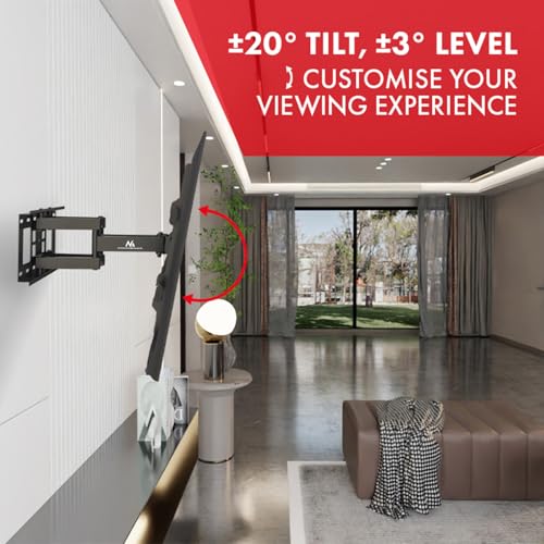Maclean TV-Wandhalterung für 32-85" Fernseher bis 60 kg | neigbar, schwenkbar, Abstand 65-390mm | VESA 200x100 bis 600x400 mm, kompatibel mit OLED, QLED, LED, LCD, inkl. Montagezubehör und Wasserwaage – Bild 7