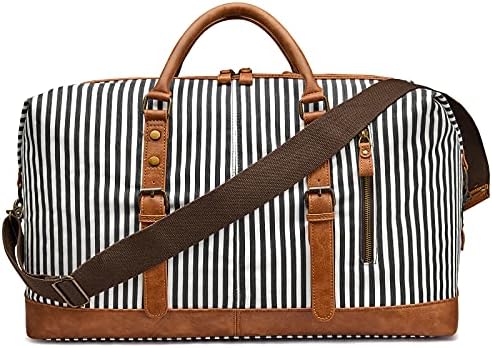 S-ZONE Mens Canvas Leather Holdall Travel Duffle Overnight Weekend Satchel Totes Bag Handbags (Grey (Big Size: 54 x 23 x 42CM))