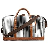 S-ZONE Oversized Canvas Leather Trim Travel Tote Duffel shoulder handbag Weekend Bag