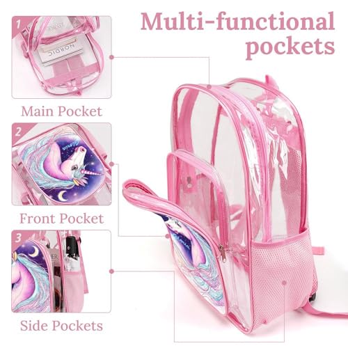 Personalized Unicorn Moon Stars Pink School Clear Backpack for Girls Kids Cute Bookbags Travel PVC Transparent Bags4