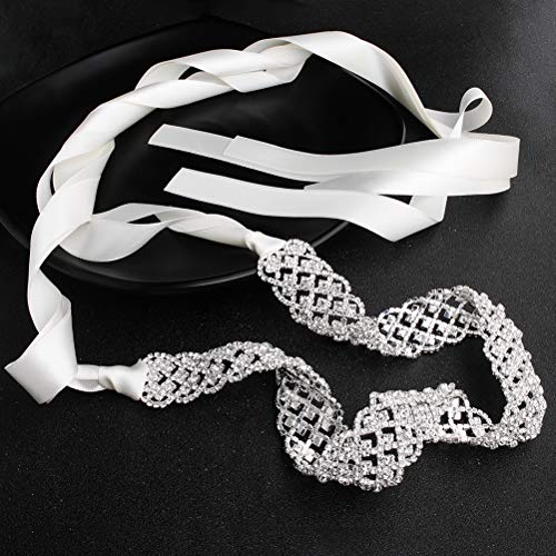 KESYOO Wedding Handmade Crystal Belt for Bridal Dress Elegant Waistband Accessory Silver for Brides and Special Occasions3