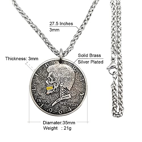 Vintage Skull Pendant Coin Necklace Steampunk Jewelry for Men Stainless Steel Chain 27.5 Inches2