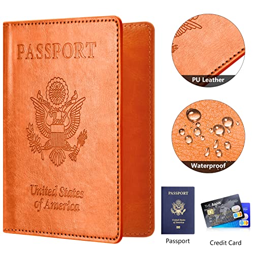 Image of Passport and Vaccine Card Holder Combo, Passport Holder with Vaccine Card Slot, Passport Wallet, Passport Cover, Passport Case, Passport Holder for Women and Men(BA-Orange)