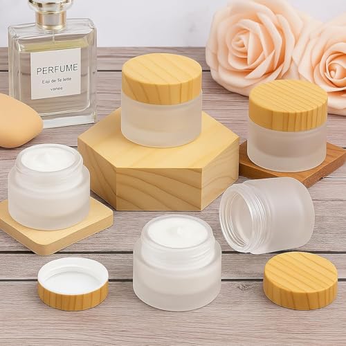 16Pcs Glass Cosmetic Container with Lid, 1 oz Frosted Glass Bottle, Reusable Empty Cosmetic Container Bottle for Lotion, Cream, Essential Oil, Scrub (30 Gram/30ml)3
