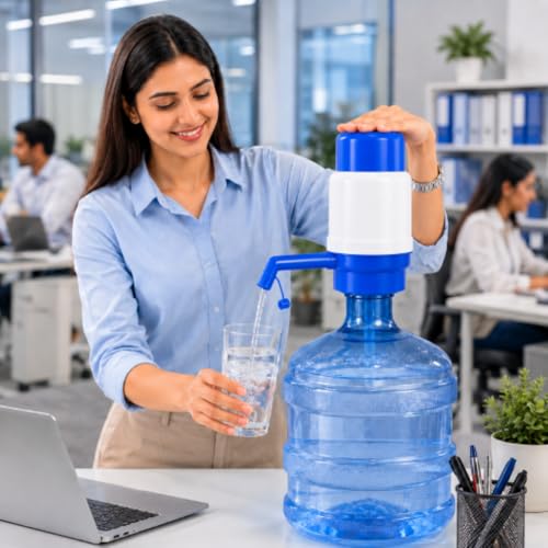 Image of Manual Water Dispenser Pump for 20L Bottle|Hand Press Drinking Water Pump| (Use for School, Office,Home,Shop,Hotel,Market, Outdoors) Easy Fit Vacuum Action Water Dispenser (Blue and White)