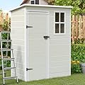 UDPATIO Outdoor Storage Shed 5x3 FT, Resin Garden Shed for Bike, Garbage Can, Tool, Plastic Outside Sheds & Outdoor Storage Storage Box with Lockable Door for Backyard, Patio, Lawn, Sandstone