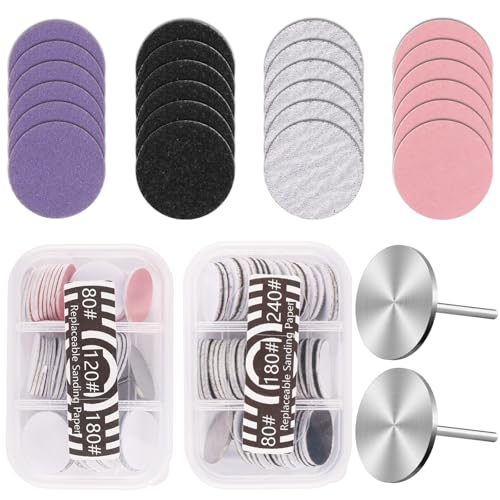 Foydream 120 Piezas Disco de Lijado para Pedicura, 2pcs 25mm(Grano 80, 120, 180, 240) Reemplazo de Herramienta Pedicura Discos con Eje, para Callos Pies Eliminar y Pieles Muertas, Reposapies Pedicura