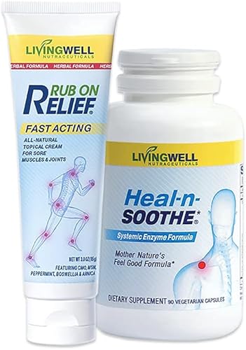 HEAL-N-SOOTHE Rub On Relief Crema natural para aliviar el dolor de acción rápida y suplemento enzima proteolítica