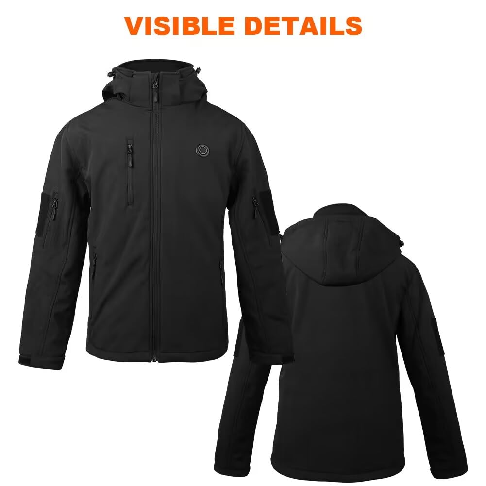 Femme Veste Chauffante avec Batterie Incluse 10000mAH, Veste de Ski Imperméable Coupe-Vent 3 Niveaux de Chauffage Noir L