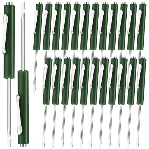Image of Honoson 25 Pcs Pocket Screwdriver Mini Tops and Pocket Clips Magnetic Slotted Small Screw Driver with a Single Blade Head for Mechanical, Electrician (Dark Green)