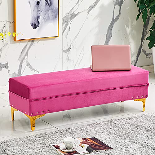 TMKDNNKG Lujoso Banco otomano con almacenaje, reposapiés tapizado en Terciopelo, Banco de Cama con almacenaje, Moderno Banco de Entrada para Sala de Estar y Cambiador de Zapatos, Rosa, 100 x 40 x 40