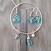YInahawaii Handmade Wire wrapped turquoise bay blue sea glass necklace + earrings + bracelet Set, Sea turtle charm, December Birthstone 