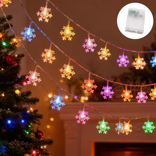Youery LED Schneeflocke Lichterkette 6m, 40 LED Weihnachtsdeko mit 2...